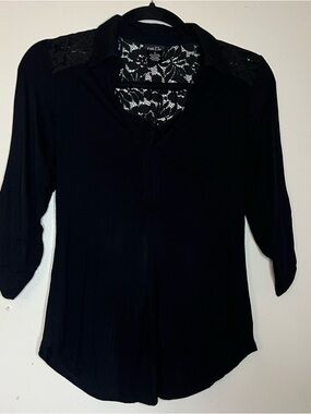Rue21 Black Lace-Back Button Down Shirt